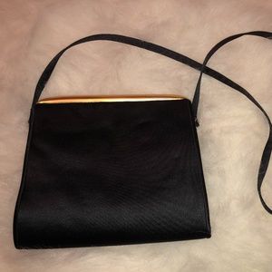 Vanessa Satin Black Shoulder Evening Bag